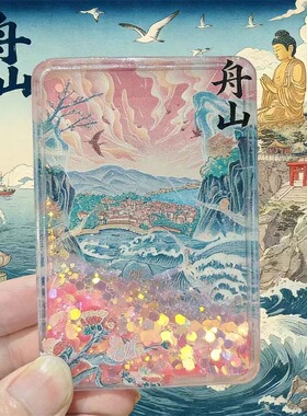 冰箱贴流沙款舟山风景文创小红书同款爆款亚克力磁吸旅游纪念品