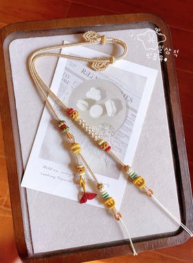 纯手工精编项链绳双耳黄金如意锁蜜蜡鱼尾吊坠绳成人宝宝周岁礼