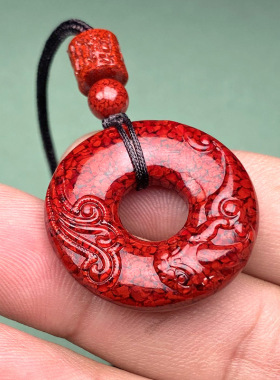 原矿朱砂晶体砂祥云平安扣吊坠子烫金款晶体项链吊坠男女批发代发