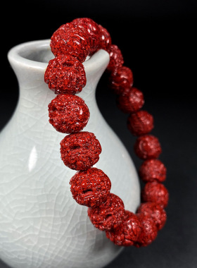 原矿朱砂透光晶体砂烫金款竹节手串本命年烫金款手链批发代发