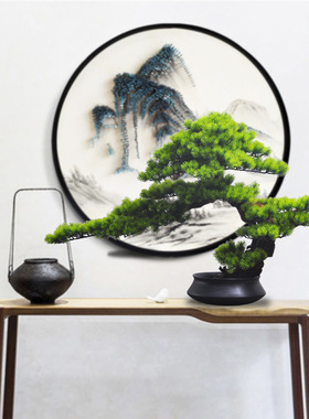 中式仿真迎客松假树绿植盆景酒店客厅办公室玄关家居禅意装饰摆件