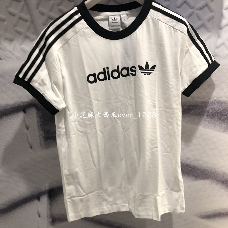 adidas三叶草专柜正品简约字母图案女圆领短袖T恤DZ5663 DZ2360-图1