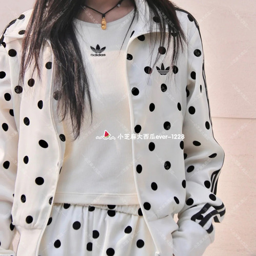 adidas三叶草SATIN POLKA DOTS波点漏斗领运动外套KV1165KV1166 - 图0
