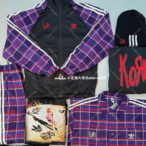 adidas三叶草正品KoRn联名双面穿格纹宽松运动休闲夹克外套JG1341 - 图2