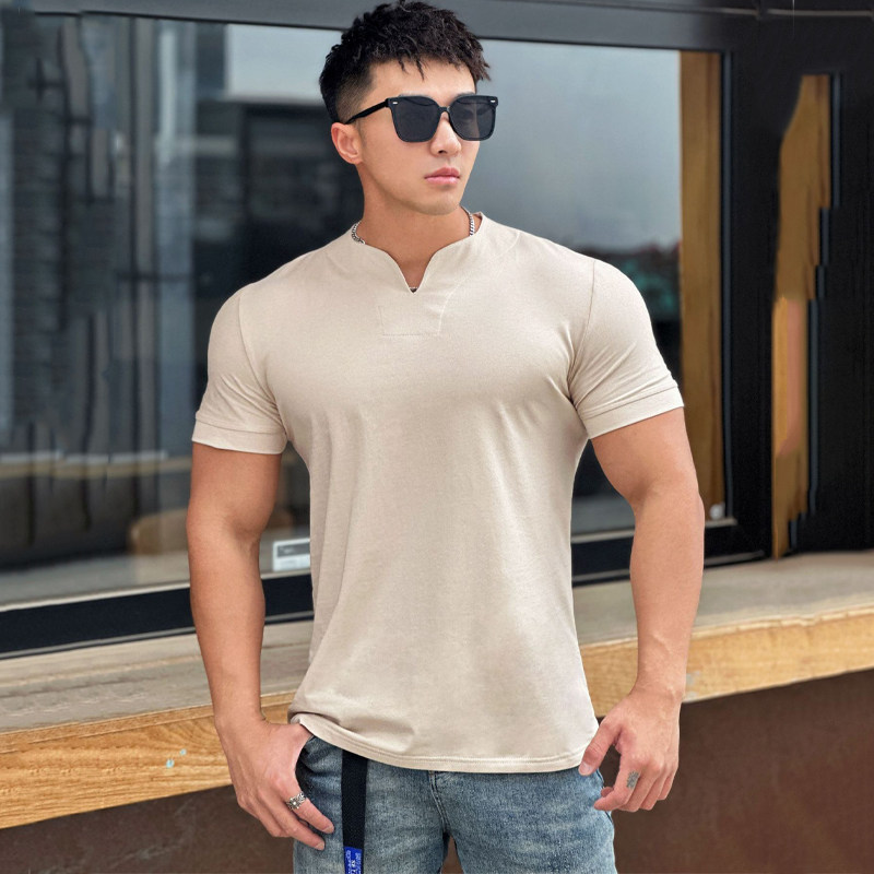 健身短袖t恤男V领显肌肉运动训练篮球休闲兄弟锻炼上衣服纯色潮,淘宝优惠券,粉丝福利购,淘宝优惠卷