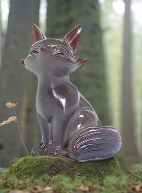 狐狸摆件渐变茶宠色呆萌雪