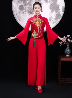 送扇子秧歌服演出服古典2025年风扇子舞蹈服装广场舞女中国新款飘