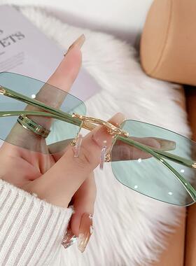 超轻小框太阳镜男开车专用眼镜清ins无框墨镜级感防紫外线女