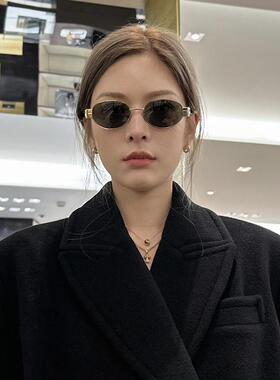 金边墨镜防晒女款2025新款小脸级感复古金属椭圆近视太阳眼镜
