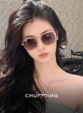 奶茶色多边大框墨镜女2025新款级感防紫外线带度数偏光太阳眼镜