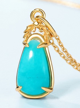 新款日韩风天河石叶子吊坠时尚流行S925银渡18K金PT950铂金女项链