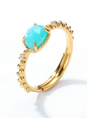 流行饰品天然天河石戒指时尚百搭S925银渡18K金PT950铂金戒指女