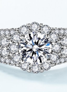 新款S925银渡18K金PT950铂金镀金钻戒订婚宴会满钻戒指女超闪指环