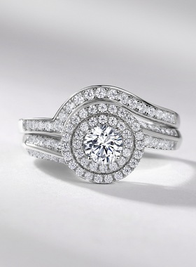 个性扭臂交叉莫桑钻S925银渡18K金PT950铂金套戒高级感求婚定婚戒