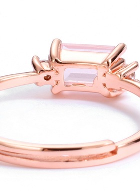 时尚简约几何拉长石戒指S925银渡18K金PT950铂金粉晶戒指小众设计