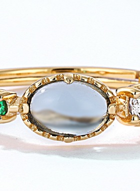 彩虹心愿石戒指女S925银渡18K金PT950铂金天然拉长石森女风指环