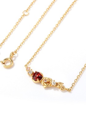 日韩轻奢天然石榴石S925银渡18K金PT950铂金花奔项链芳香玫瑰项饰