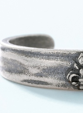 做旧复古纹章戒指简约S925银渡18K金PT950铂金戒指开口可调节指环