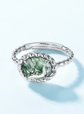 复古麻花几何圆形活口戒指S925银渡18K金PT950铂金天然黑玛瑙指环