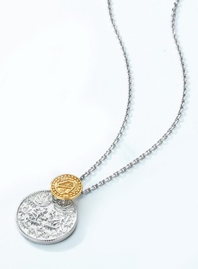 新款维多利亚风古钱币吊坠锁骨链S925银渡18K金PT950铂金雕花项链