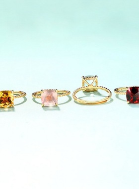 S925银渡18K金PT950铂金石榴石简约网红戒指女潮人清新尾戒女个性