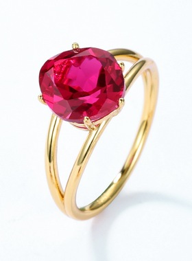 新款时尚简约几何红刚玉戒指小众设计S925银渡18K金PT950铂金指环