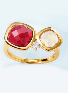 简约轻奢风合成水晶双石戒指小众S925银渡18K金PT950铂金戒指开口