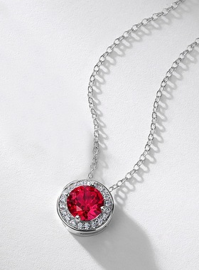 圆形培育祖母绿项链S925银渡18K金PT950铂金培育彩宝满钻锁骨链