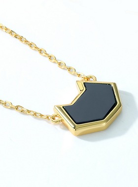 可爱风黑玛瑙小黑猫银项链女S925银渡18K金PT950铂金几何猫头项链