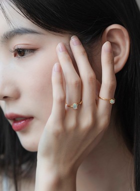 个性简约S925银渡18K金PT950铂金戒指森女系几何鸽子蛋活口戒指