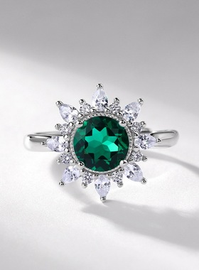 新款轻奢培育祖母绿戒指时尚百搭S925银渡18K金PT950铂金彩宝指环