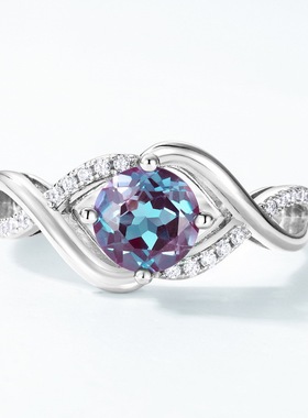 波浪形培育亚历山大石戒指轻奢小众S925银渡18K金PT950铂金食指戒