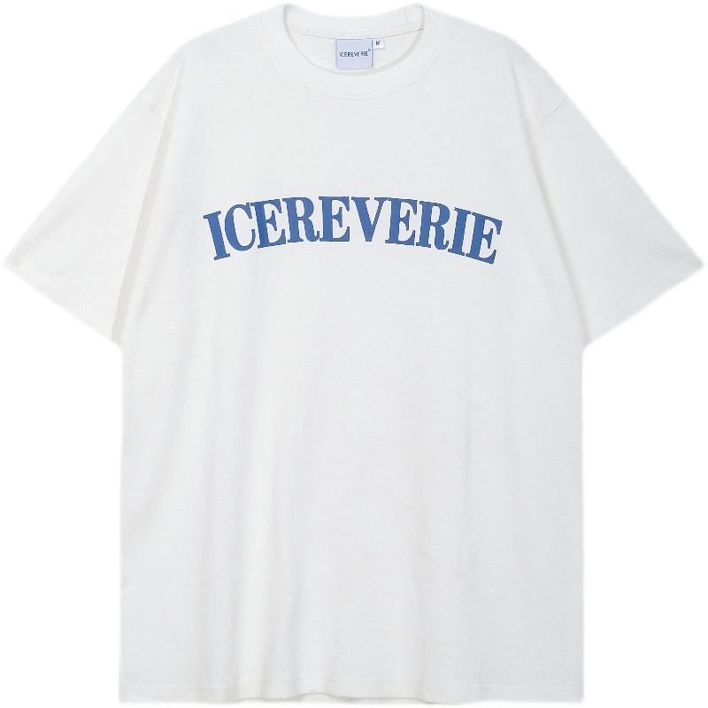 ICEREVERIE 夏季潮流衣服圆领印花纯色半袖打底衫宽松短袖t恤男 - 图3