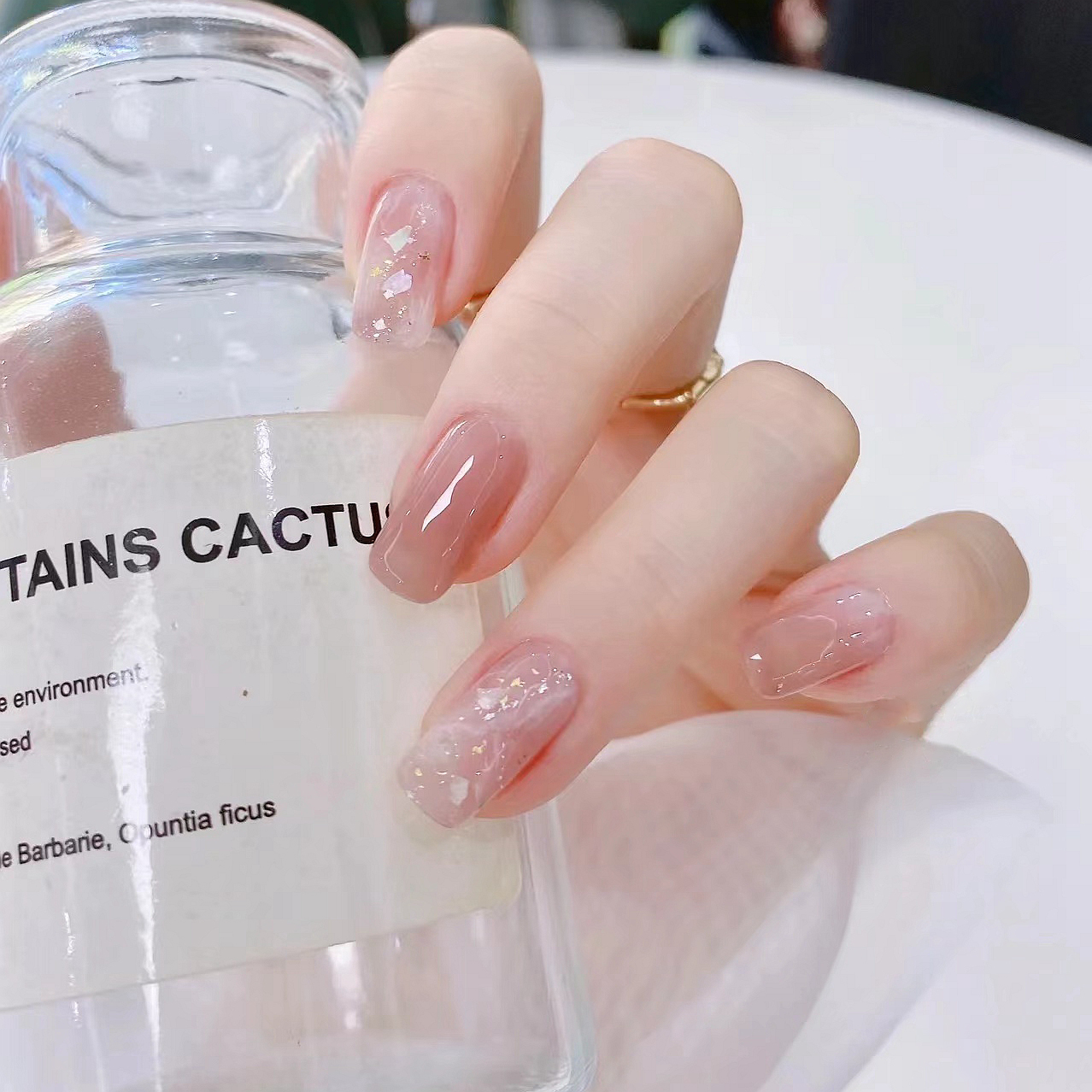 2023新款夏日气质高级感冰透蜜桃红茶果冻温柔裸色晕染手工穿戴甲 - 图1