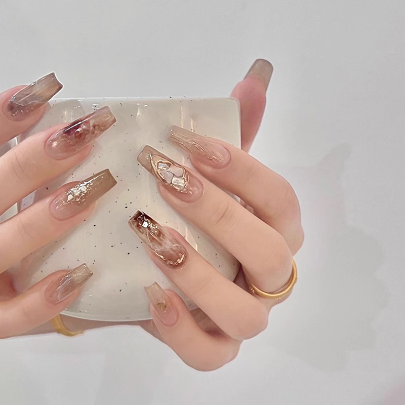 美拉德云母片晕染气质假指甲纯手工定制光疗穿戴甲秋冬高级轻奢,淘宝优惠券,粉丝福利购,淘宝优惠卷