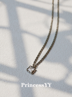 PrincessYY原创简约银色中性甜酷ins风项链百搭方形锆石配饰颈链