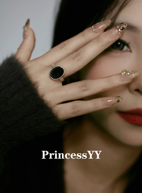 PrincessYY纯银s925开口黑玛瑙戒指小众设计轻奢高级感食指不掉色