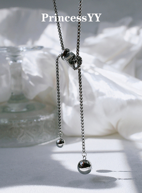 PrincessYY时尚银色钛钢长款项链配饰轻奢高级感毛衣中性潮不掉色