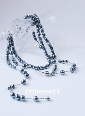 PrincessYY灰色长款珍珠项链叠戴轻奢小众小香风高级感颈链配饰潮