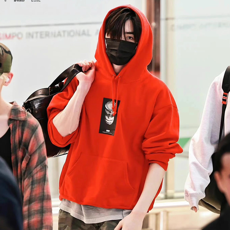 朴成训同款红色卫衣女2024新款秋冬连帽上衣外套学生帽衫 - 图0