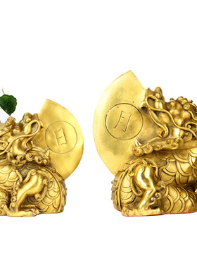 黄铜日月神兽摆件龙二子睚眦日月邪翅铜睚眦中式家居工艺品