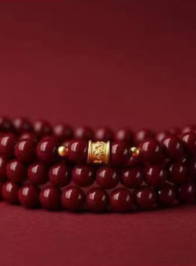 原矿朱砂镀金六字真言手链高含量本命年紫砂红砂手串工厂直销代发