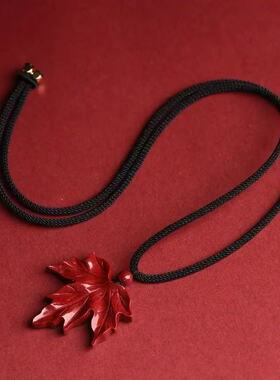 原矿朱砂枫叶吊坠紫金砂帝王红砂金枝玉叶本命年项链吊坠批发代发