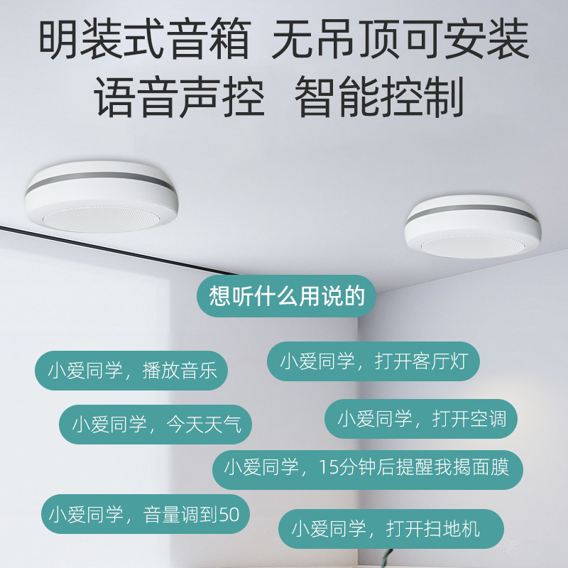 明装智能吸顶音响定制小爱同学语音声控无线蓝牙wifi喇叭家居控制