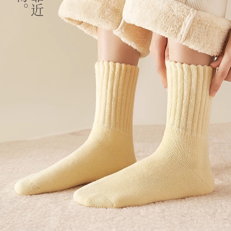地板袜毛圈女加绒加厚秋冬季长筒睡眠保暖厚袜子羊绒月子产后中筒