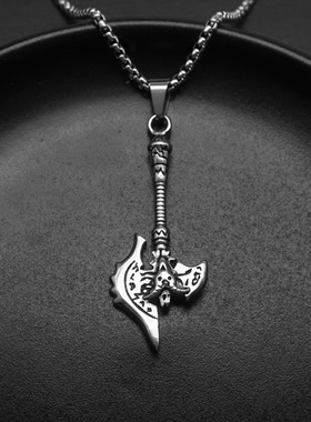 跨境吊坠项链钛钢维京斧头男战斧