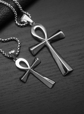 跨境安卡项链吊坠钛钢十字架情侣