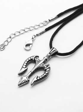 跨境吊坠项链钛钢海神三叉戟男女