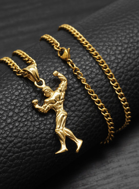 跨境朋克项链吊坠钛钢男健身肌肉