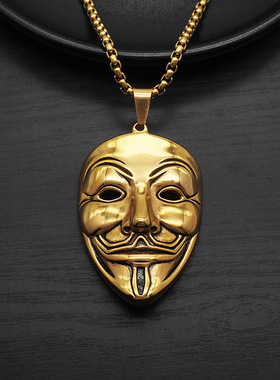 项链钛钢男饰品小丑面具欧美吊坠